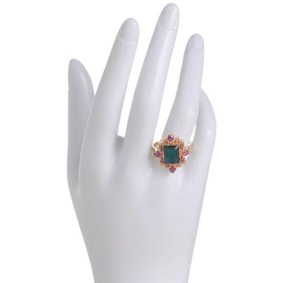 SHIVAM Made In India 14kt Gold Vermeil London Blue Quartz Ring - Picture 2 of 3